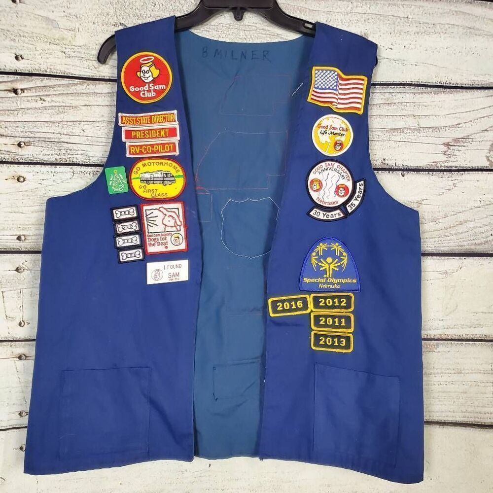 Vintage Good Sam Club RV Rally Patch Vest Blue Unisex Medium Nebraska Kansas Iow